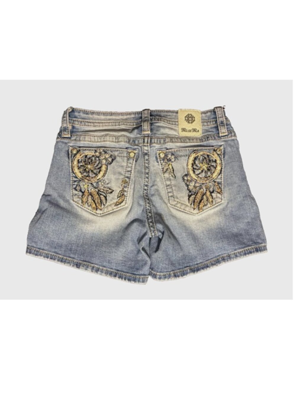 Miss Me Easy Denim Shorts Rhinestone Distressed Mid Rise Women's Size 26